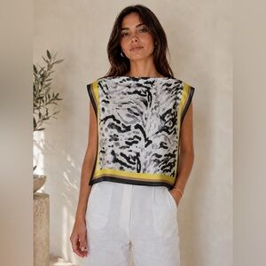 NWT with tag Yellow and Black Zebra-Print silk top